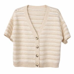 Universal Thread Cream Open Knit Short Sleeve Cardigan Size L